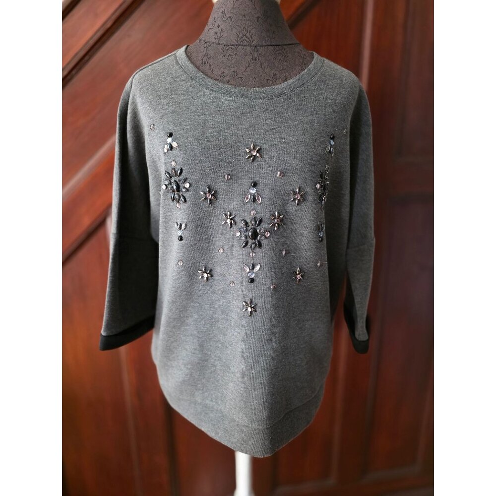 Loft Gray Embellished Sweatshirt With Beaded Design L